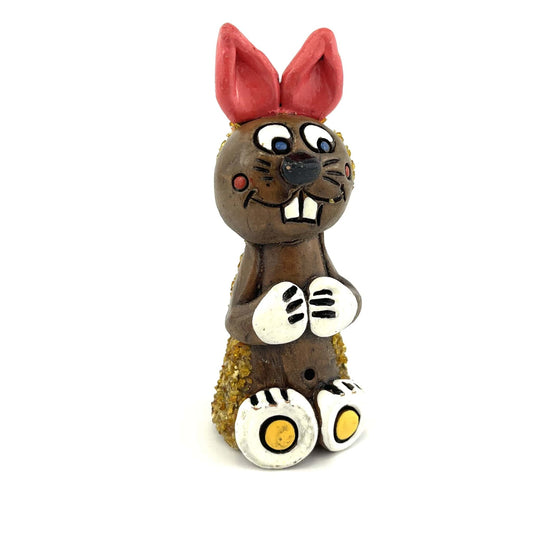 Handmade Clay Figurine The Bunny Decorated with Amber