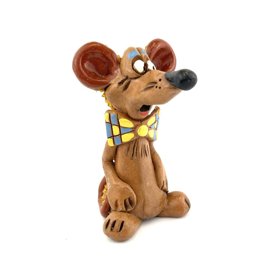 Handmade Clay Figurine The Rat Decorated with Amber