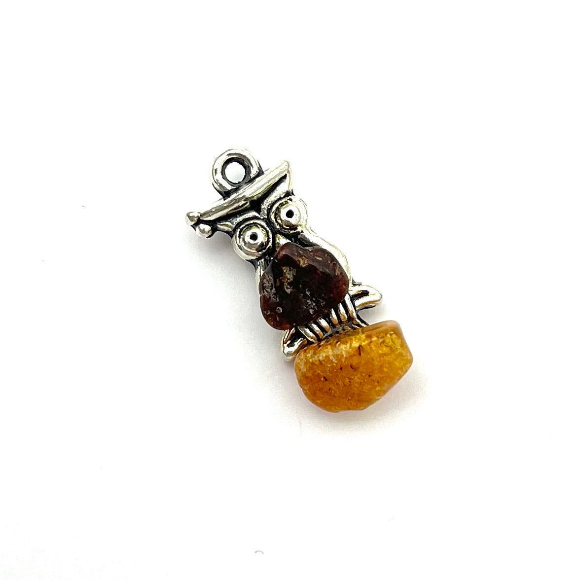 Polished Owl Shape Honey and Green Color Amber Pendant