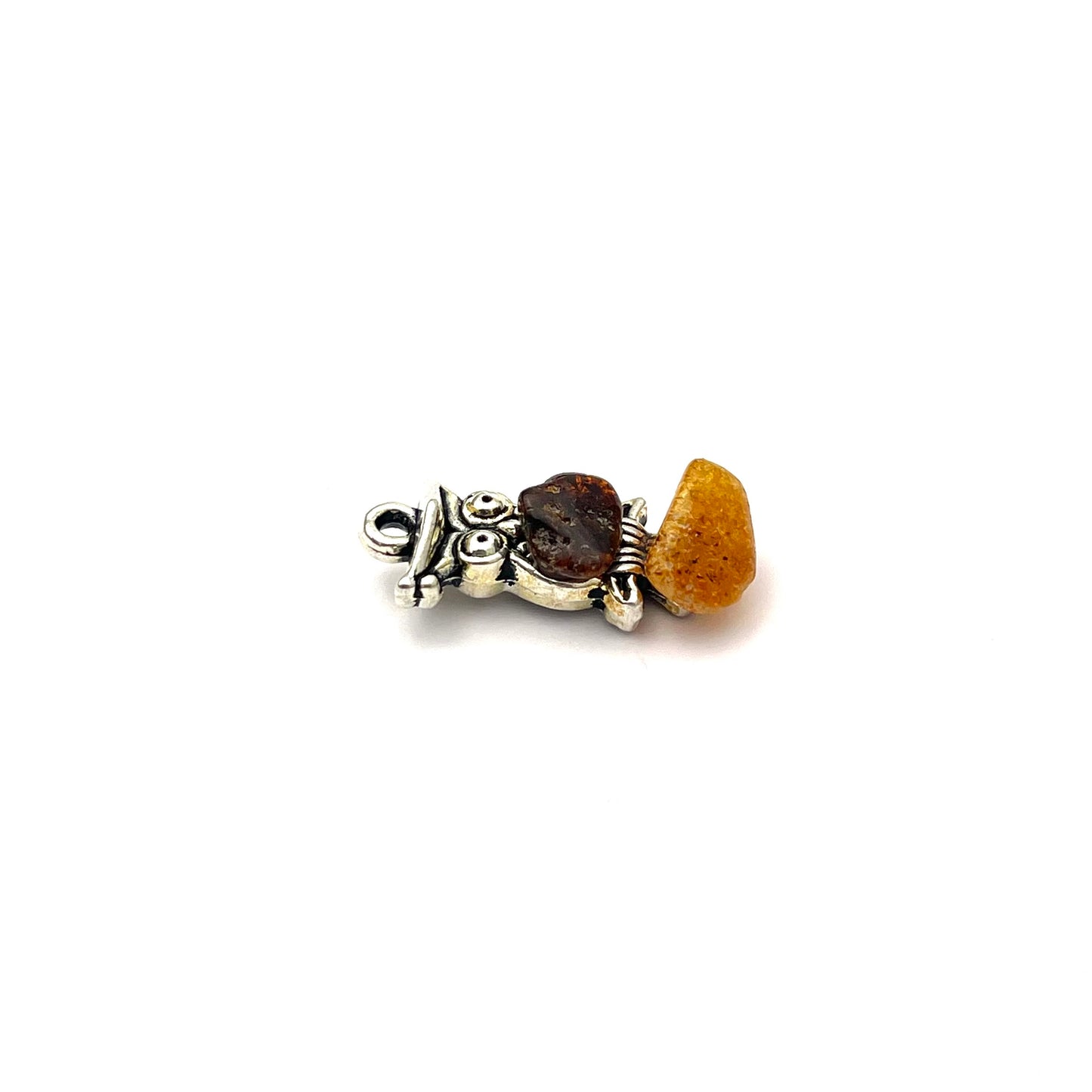 Polished Owl Shape Honey and Green Color Amber Pendant