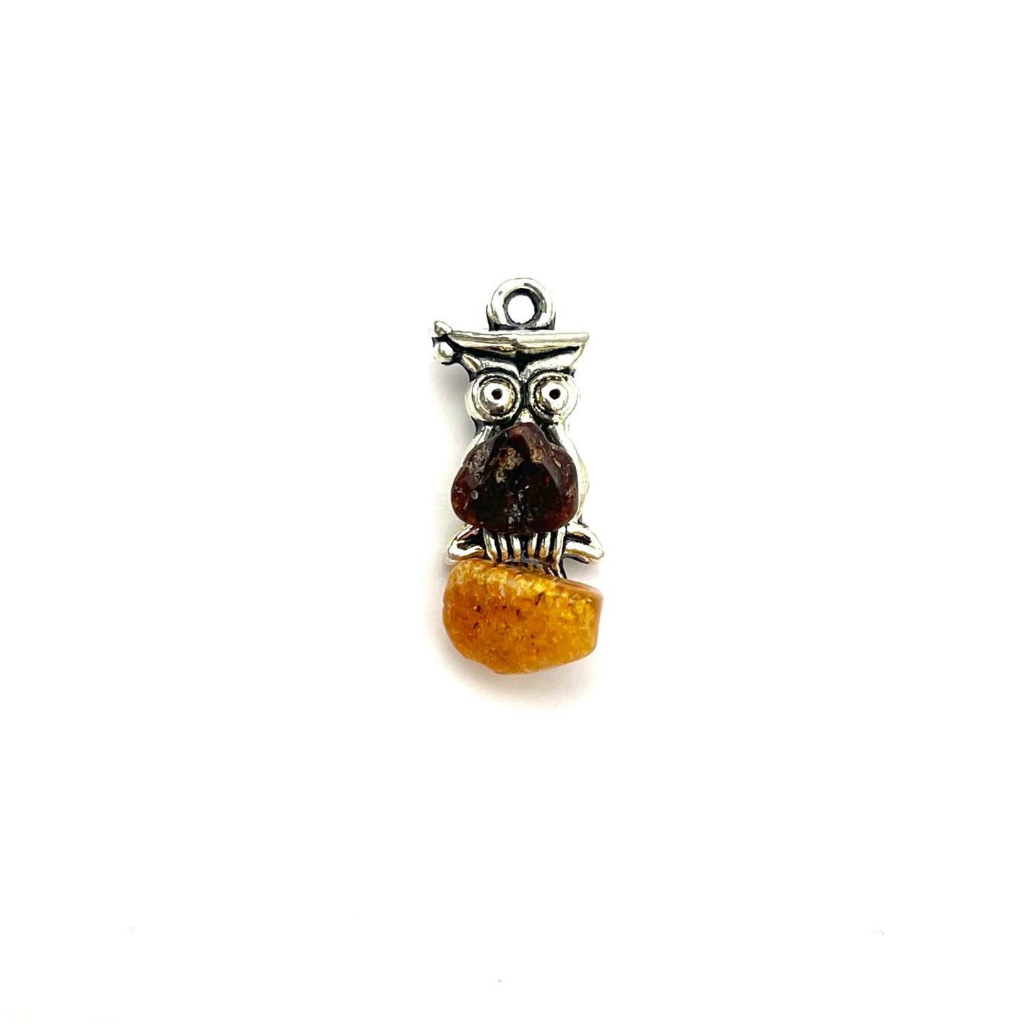 Polished Owl Shape Honey and Green Color Amber Pendant