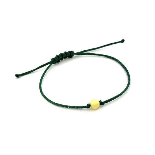 Polished Green Adjustable Bracelet with Amber Bead