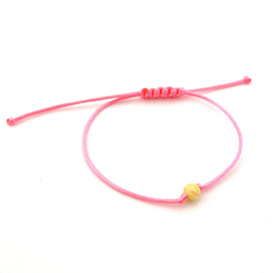 Polished Pink Adjustable Bracelet with Amber Bead
