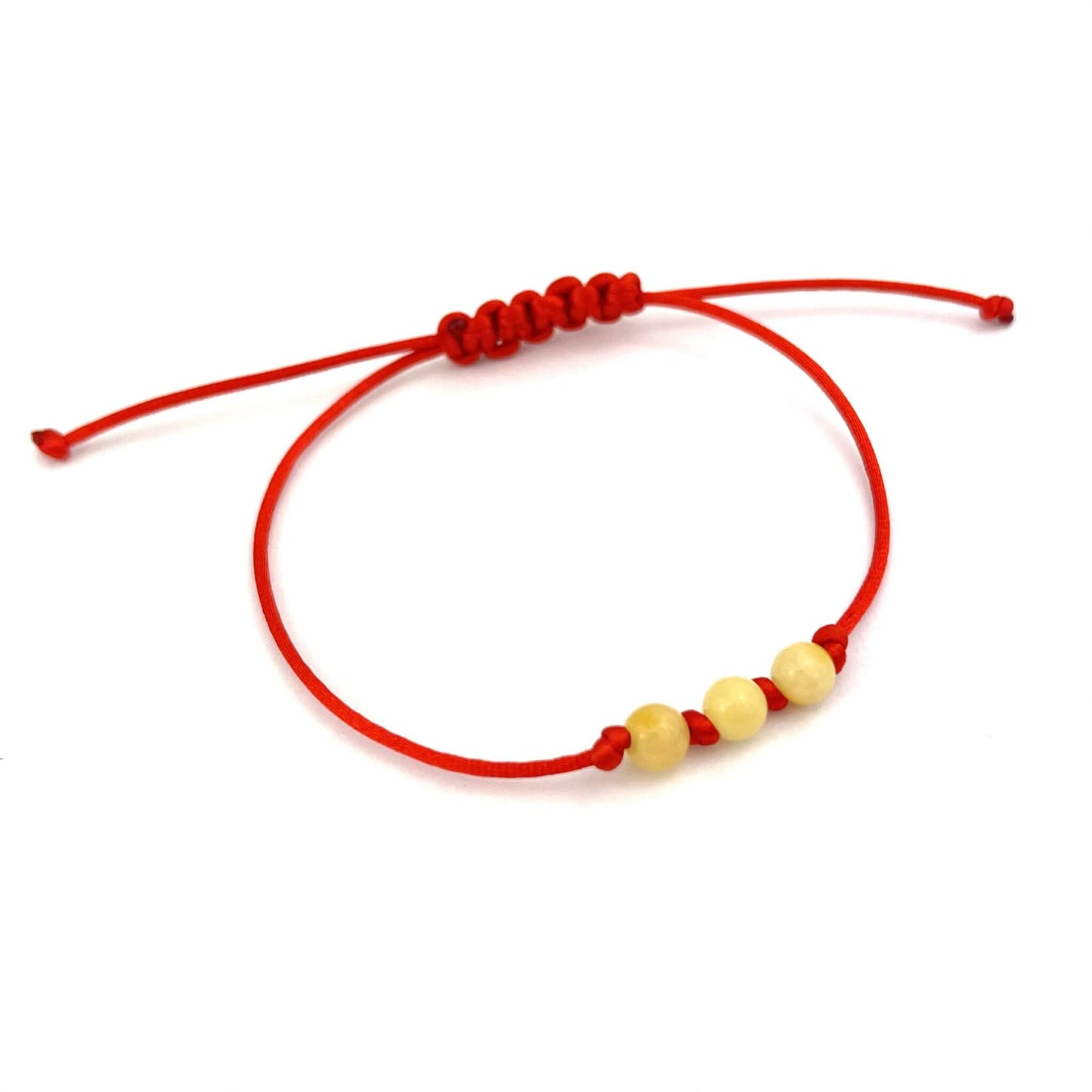 Polished Red Adjustable Bracelet with Three Amber Beads