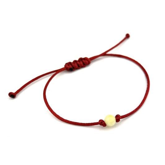 Polished Dark Red Adjustable Bracelet with Amber Bead