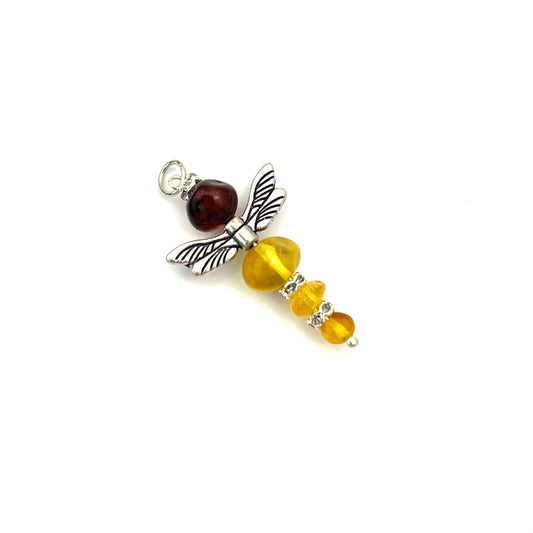 Polished Cognac and Butter Color Dragonfly Shaped Pendant
