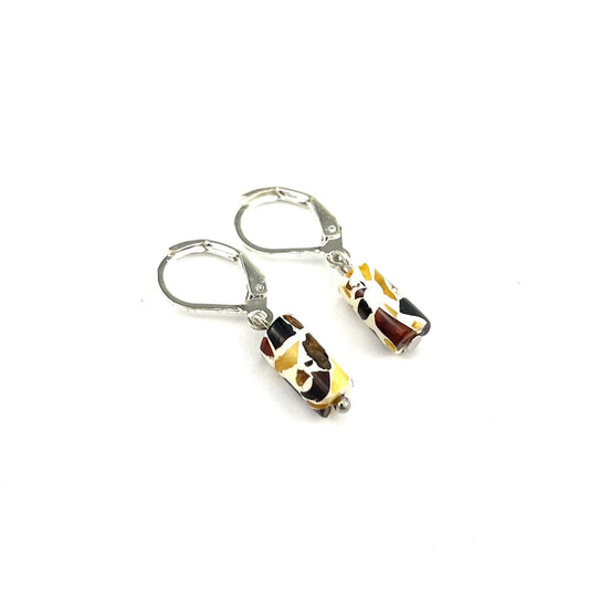 Polished Amber Stone White and Multicolor Earrings