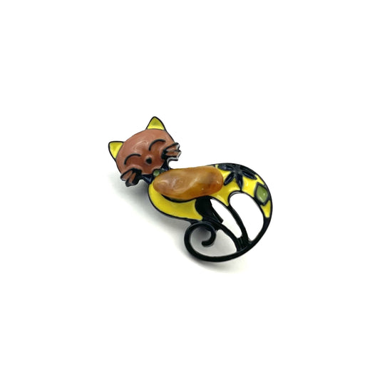 Yellow Brooch Decorated With Natural Baltic Amber Stone