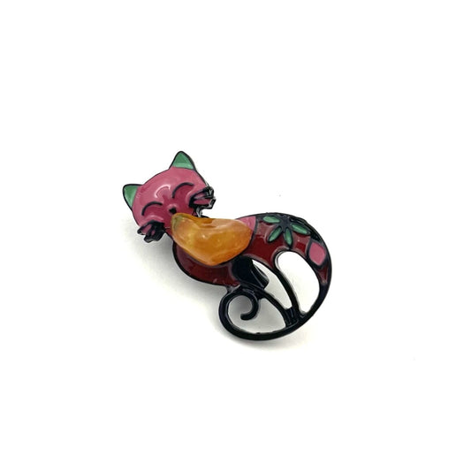 Pink Brooch Decorated With Natural Baltic Amber Stone