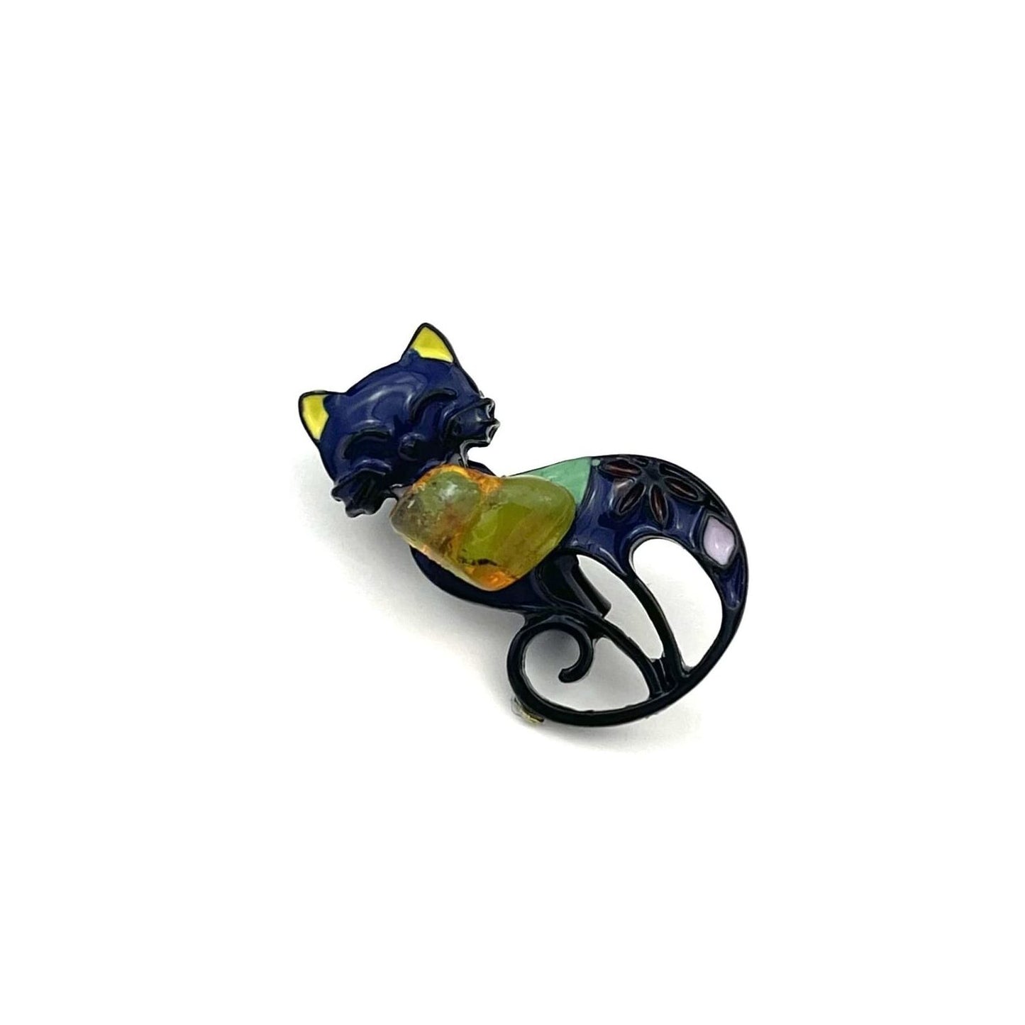Blue Brooch Decorated With Natural Baltic Amber Stone
