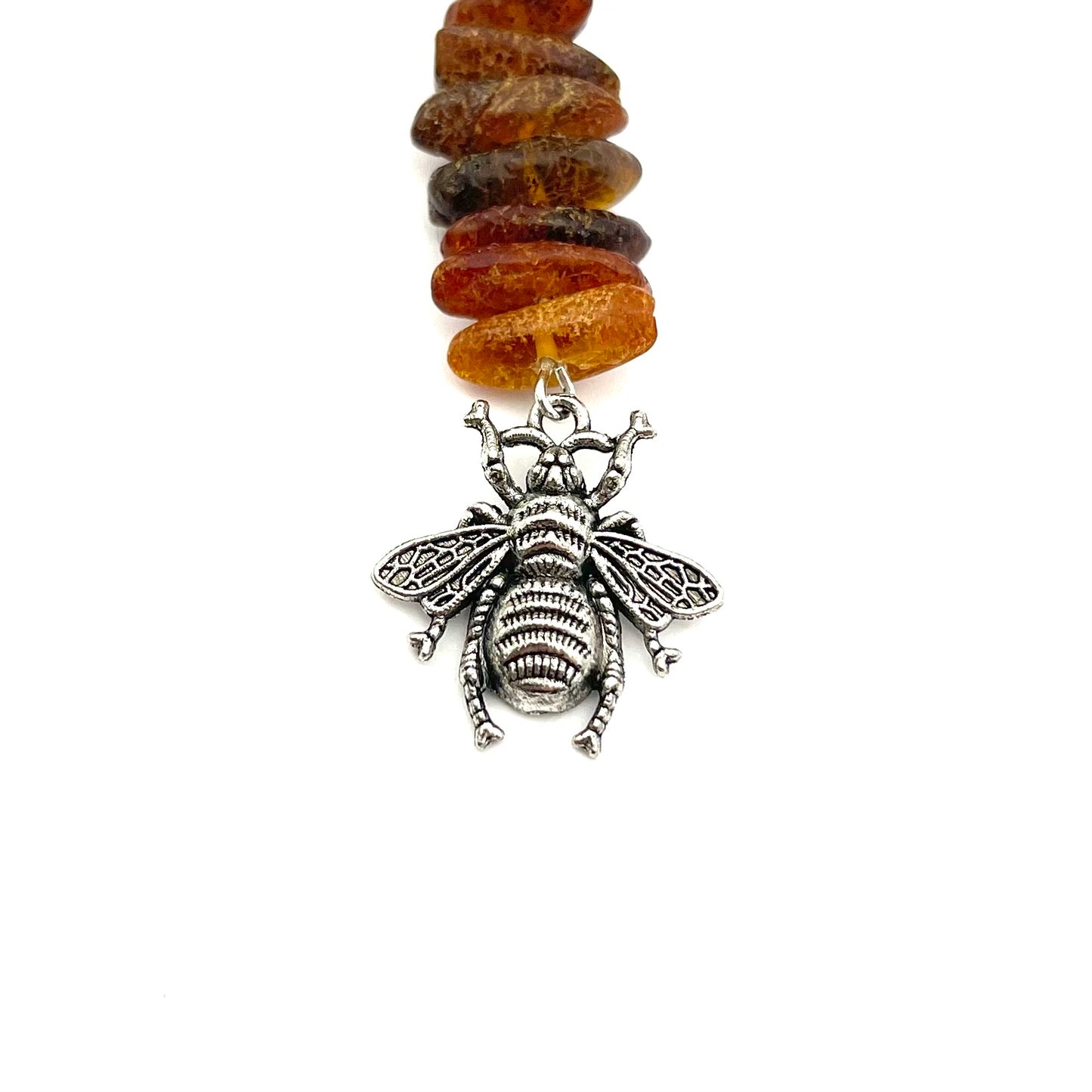 Bee Keychain Decorated with Polished Honey Color Amber