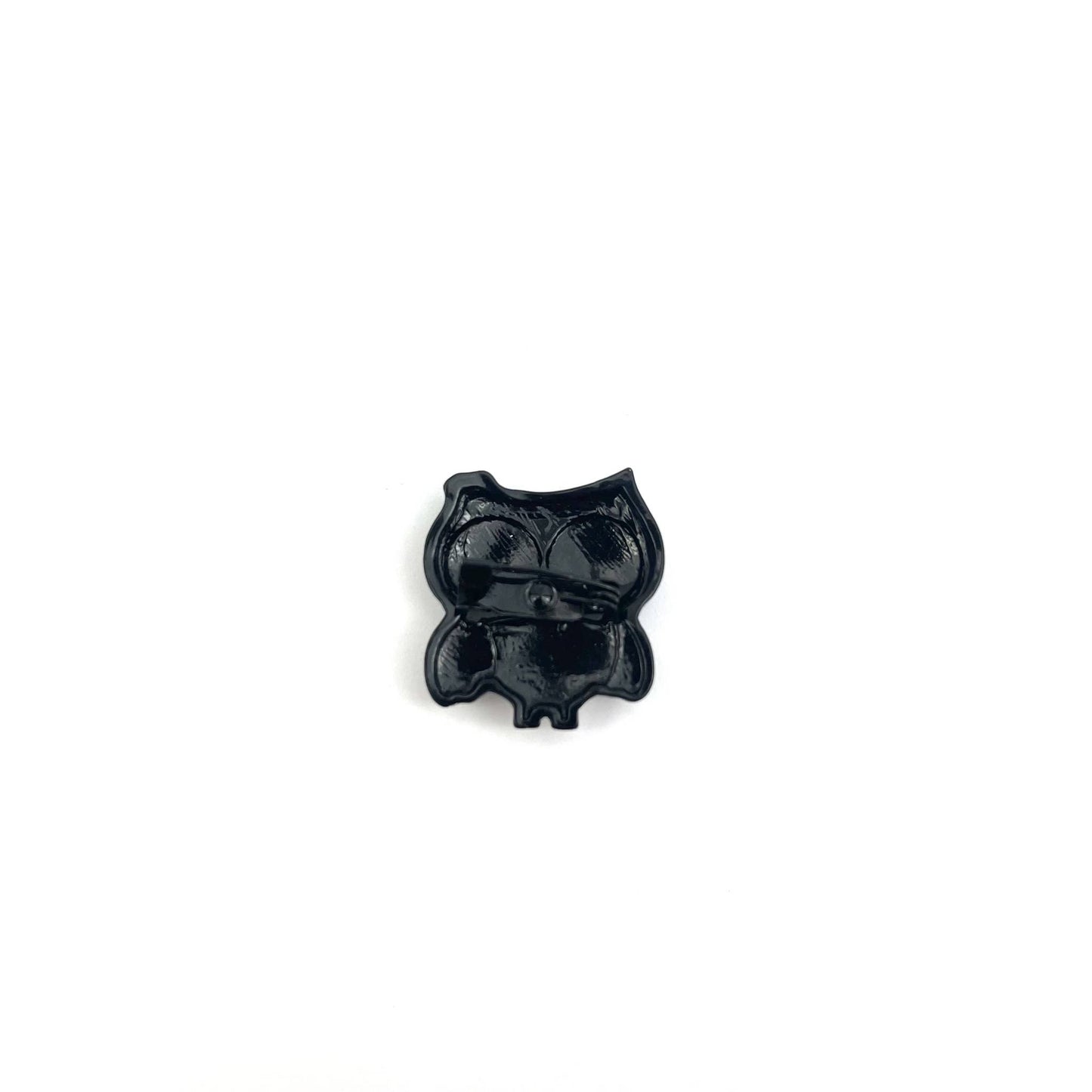Black Owl Brooch Decorated With Natural Baltic Amber Stone