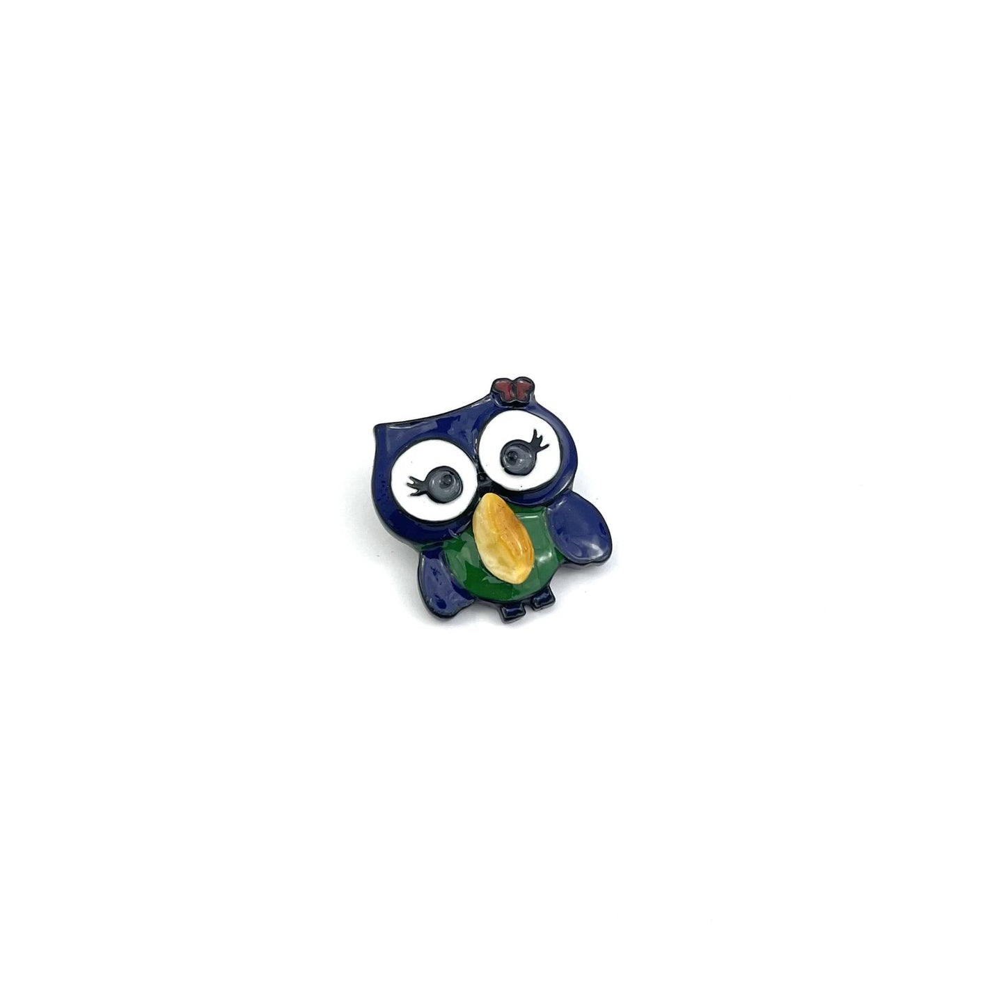 Blue Owl Brooch Decorated With Natural Baltic Amber Stone