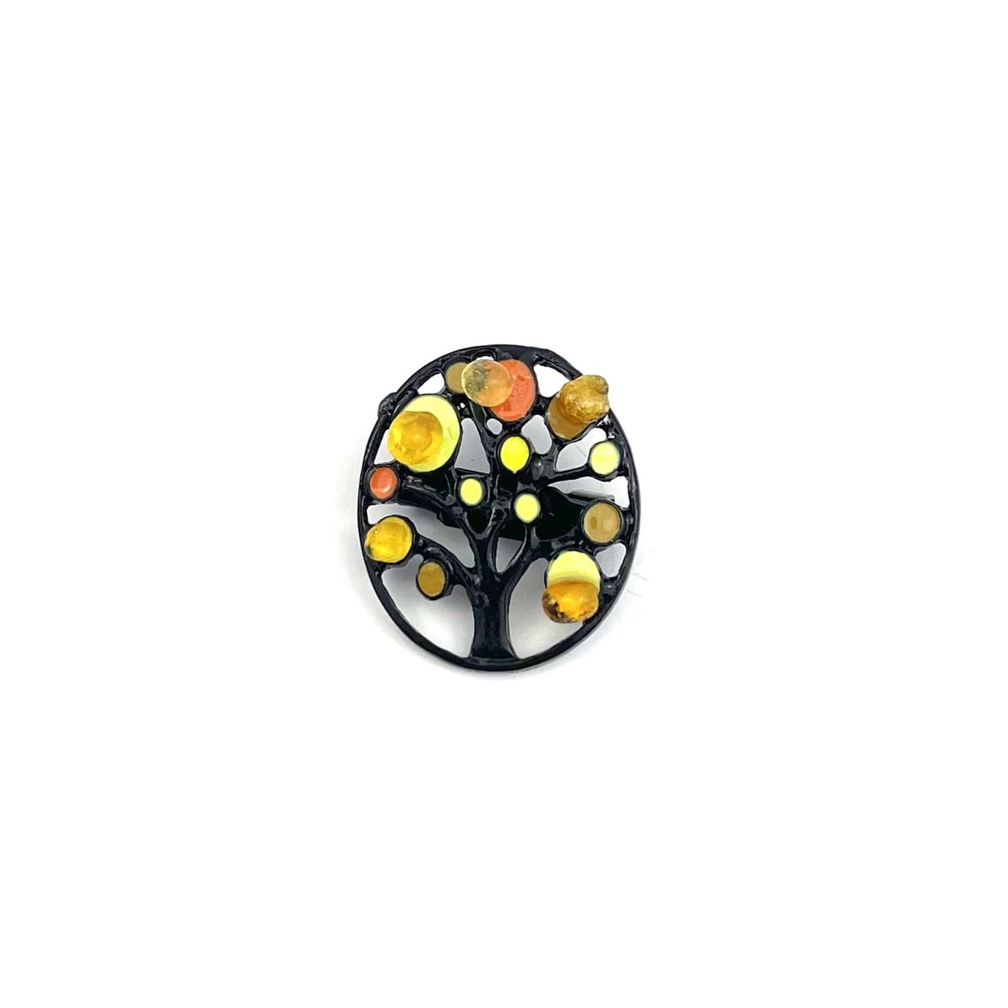 Yellow Tree Brooch Decorated With Natural Baltic Amber Stone