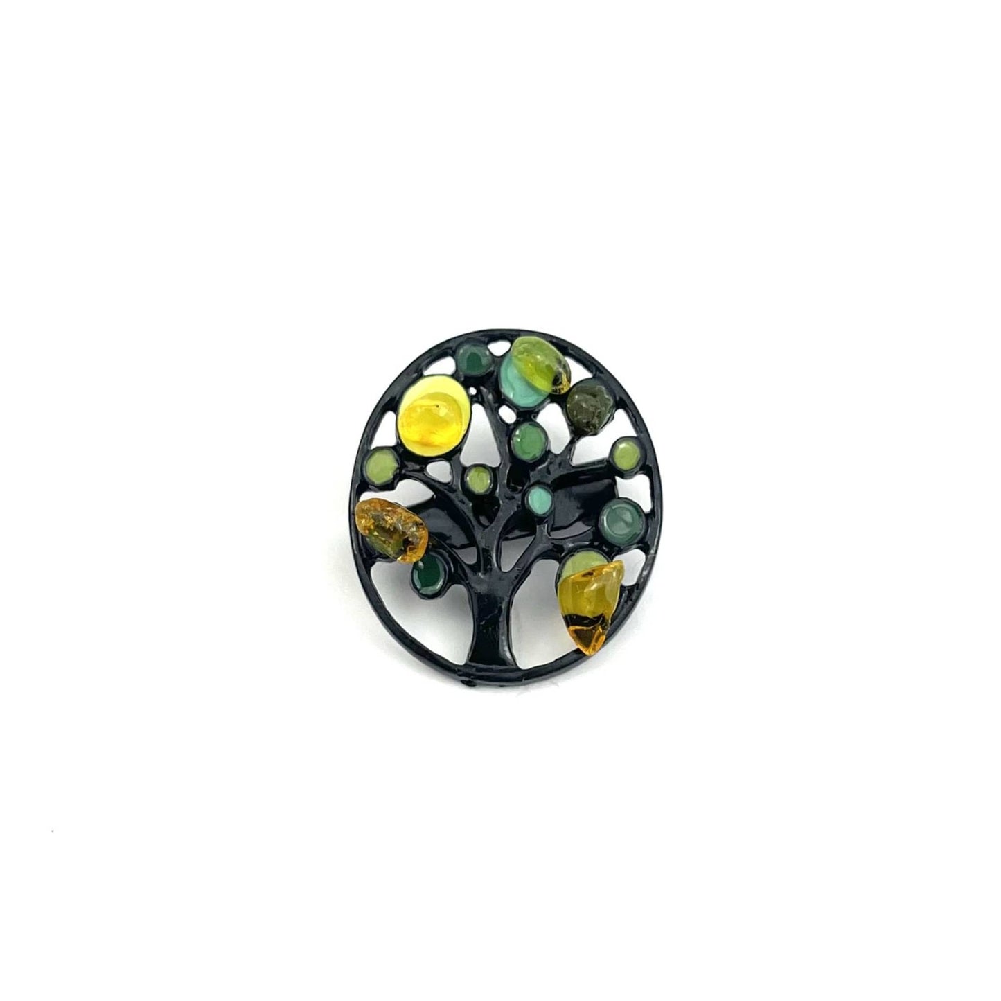 Green Tree Brooch Decorated With Natural Baltic Amber Stone