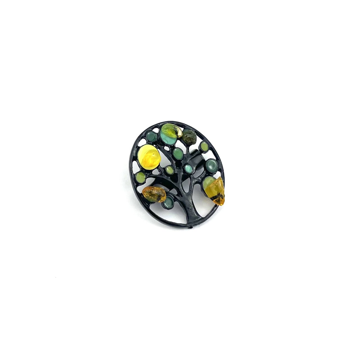 Green Tree Brooch Decorated With Natural Baltic Amber Stone
