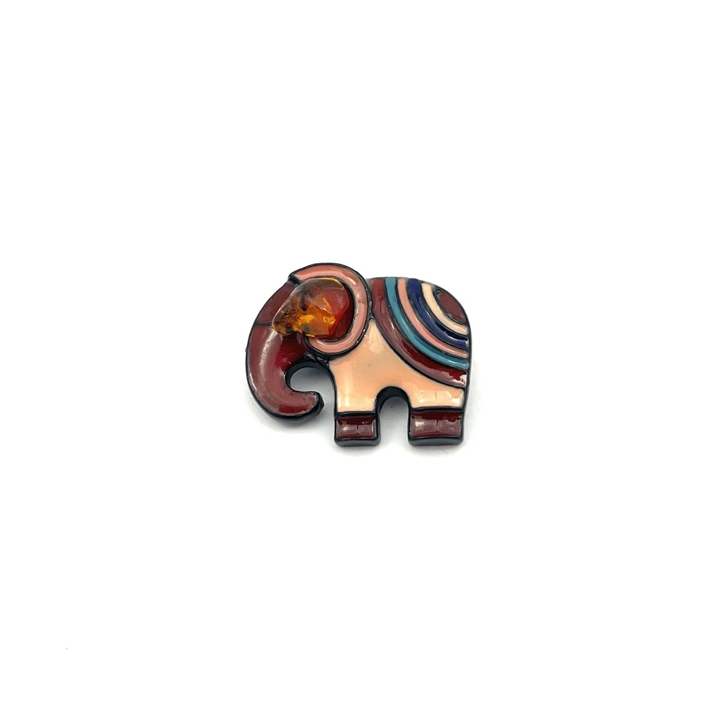 Pink Elephant Brooch Decorated With Natural Baltic Amber Stone