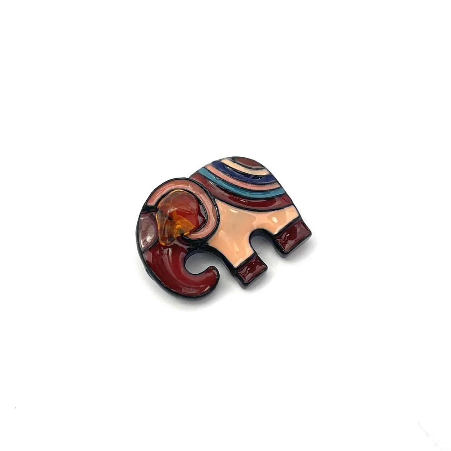 Pink Elephant Brooch Decorated With Natural Baltic Amber Stone