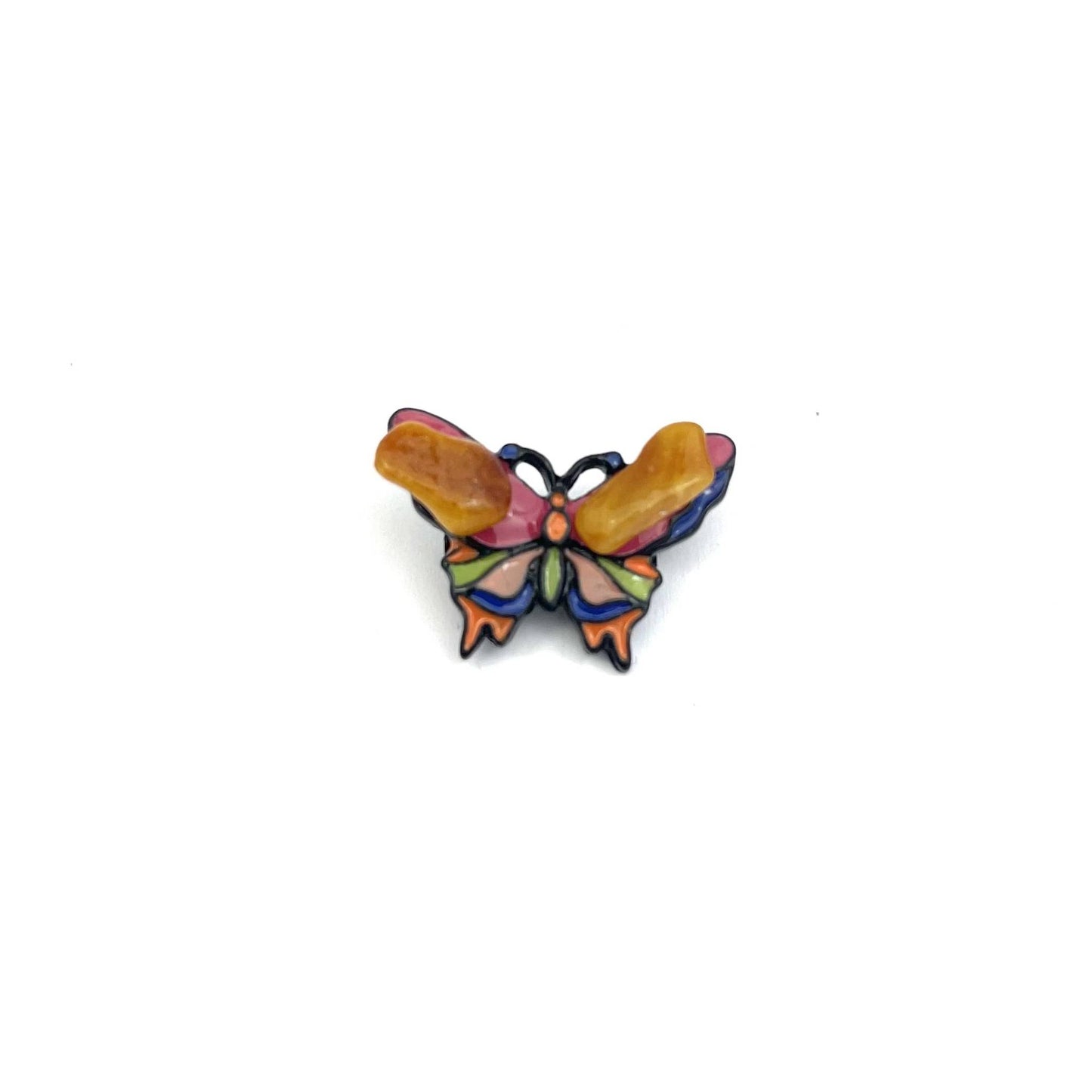 Pink Butterfly Brooch Decorated With Natural Baltic Amber Stone