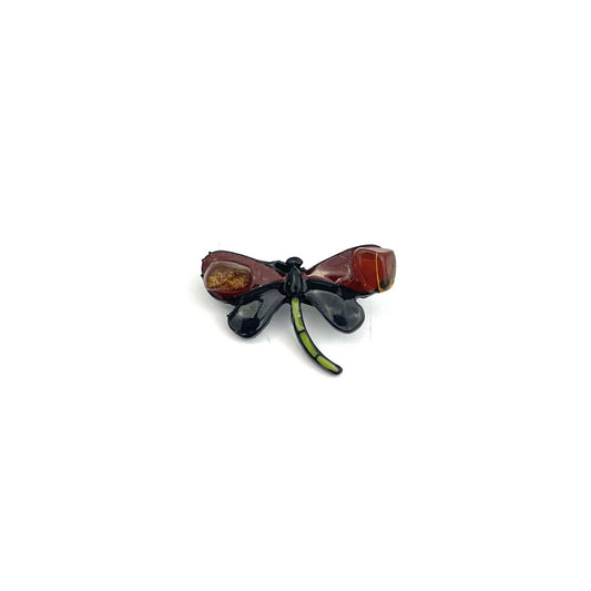 Red Dragonfly Brooch Decorated With Natural Baltic Amber Stone