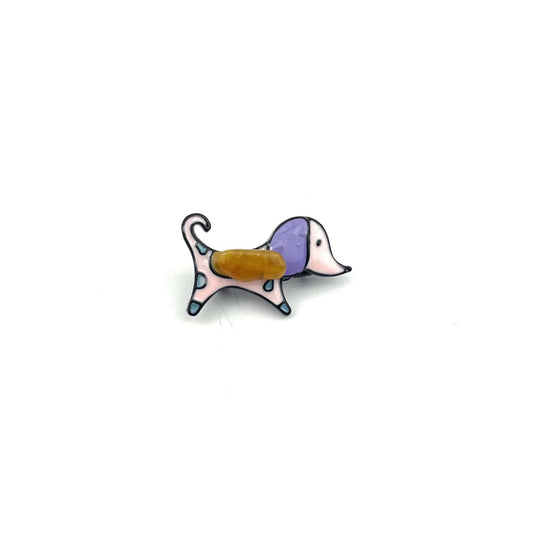 Pink Dog Brooch Decorated With Natural Baltic Amber Stone