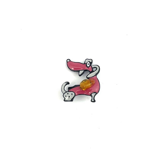 Pink Dog Brooch Decorated With Natural Baltic Amber Stone