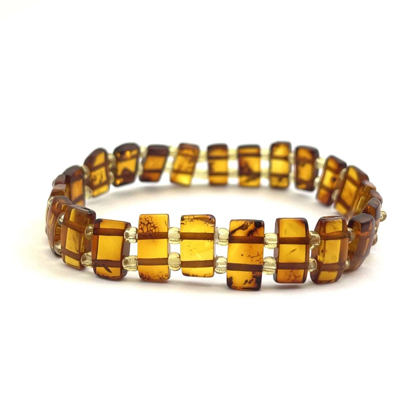 Polished Rectangle Beads Cognac Color Bracelet