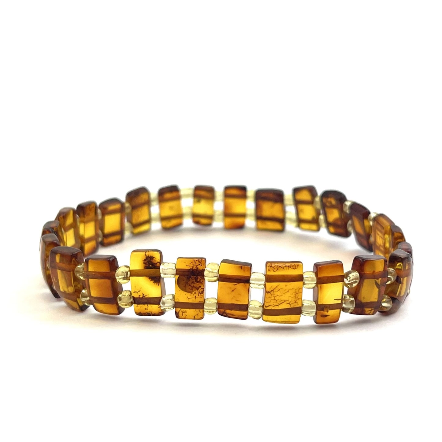 Polished Rectangle Beads Cognac Color Bracelet