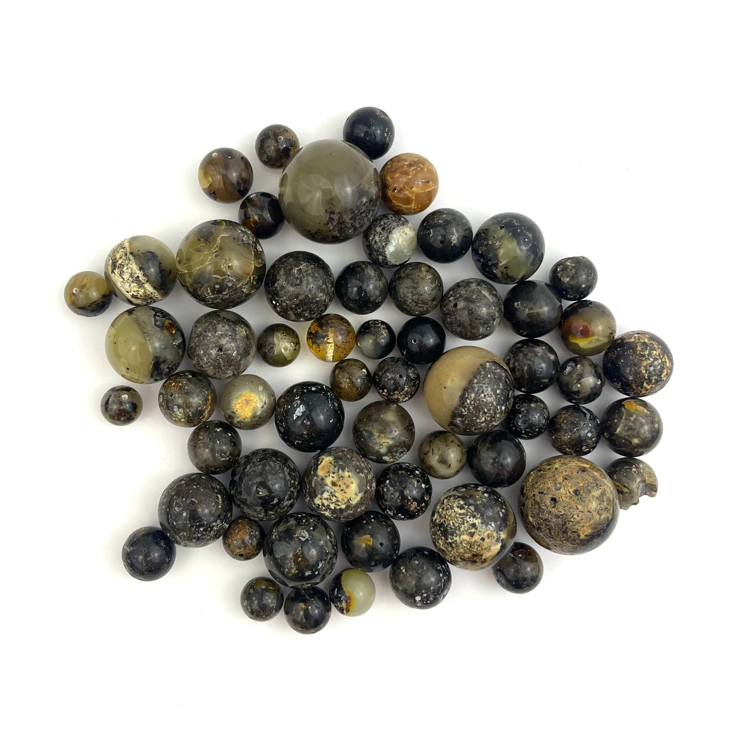 Loose Polished Perfect Round Green Amber Beads, Drilled, 10mm+, 50g