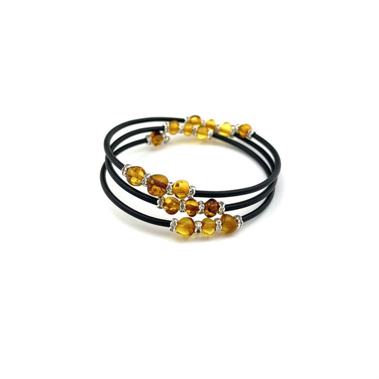 Polished Baroque Double Beads Memory Wire Cognac Bracelet