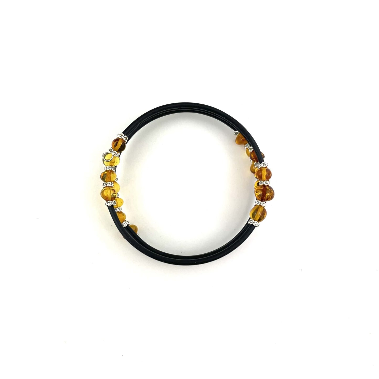 Polished Baroque Double Beads Memory Wire Cognac Bracelet