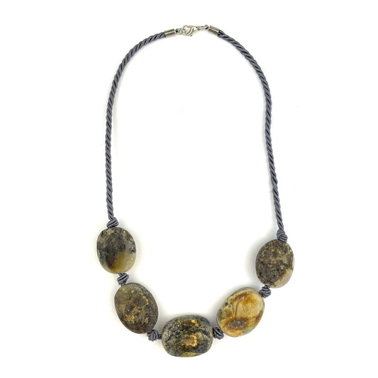 Raw Massive Oval Beads Green Color Necklace