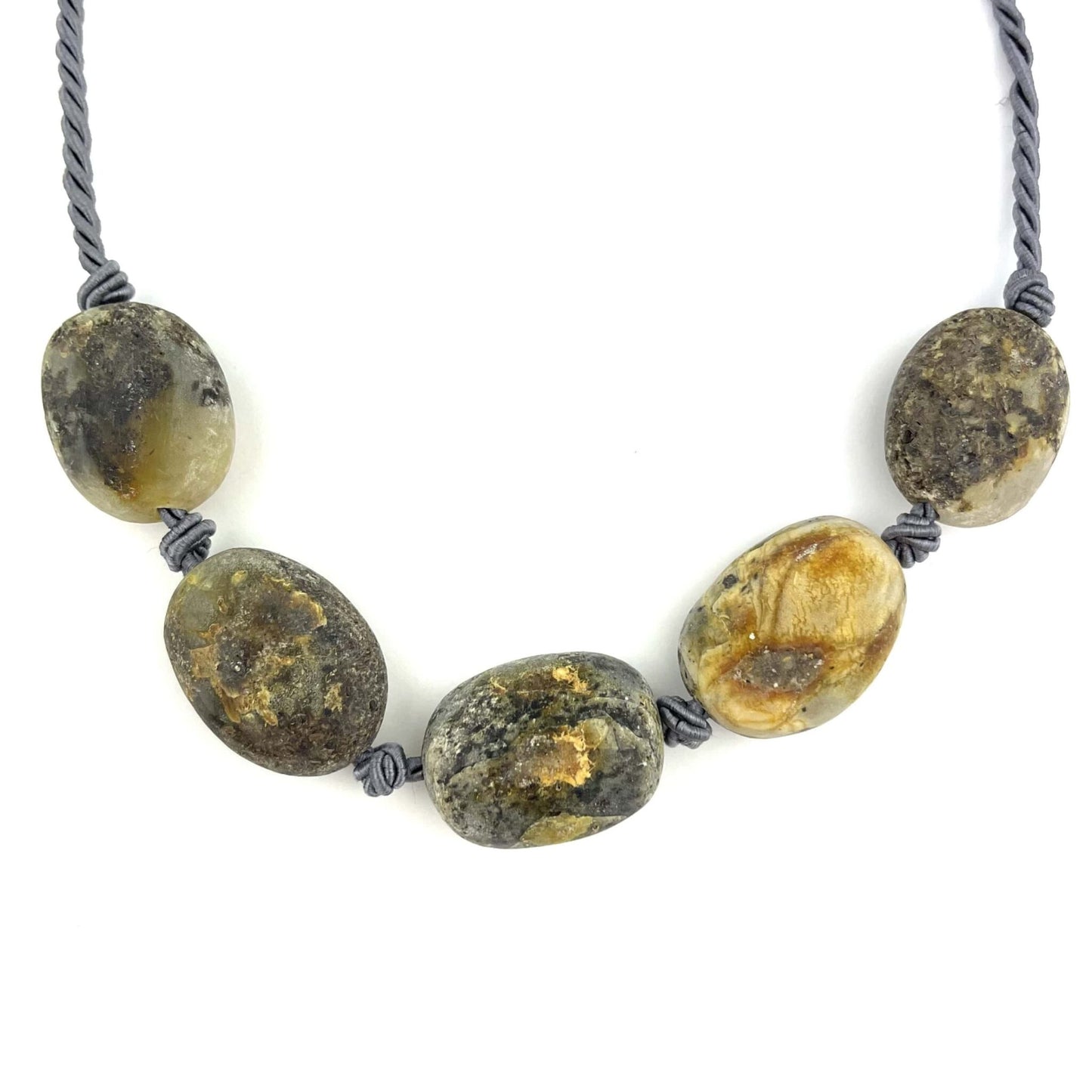 Raw Massive Oval Beads Green Color Necklace