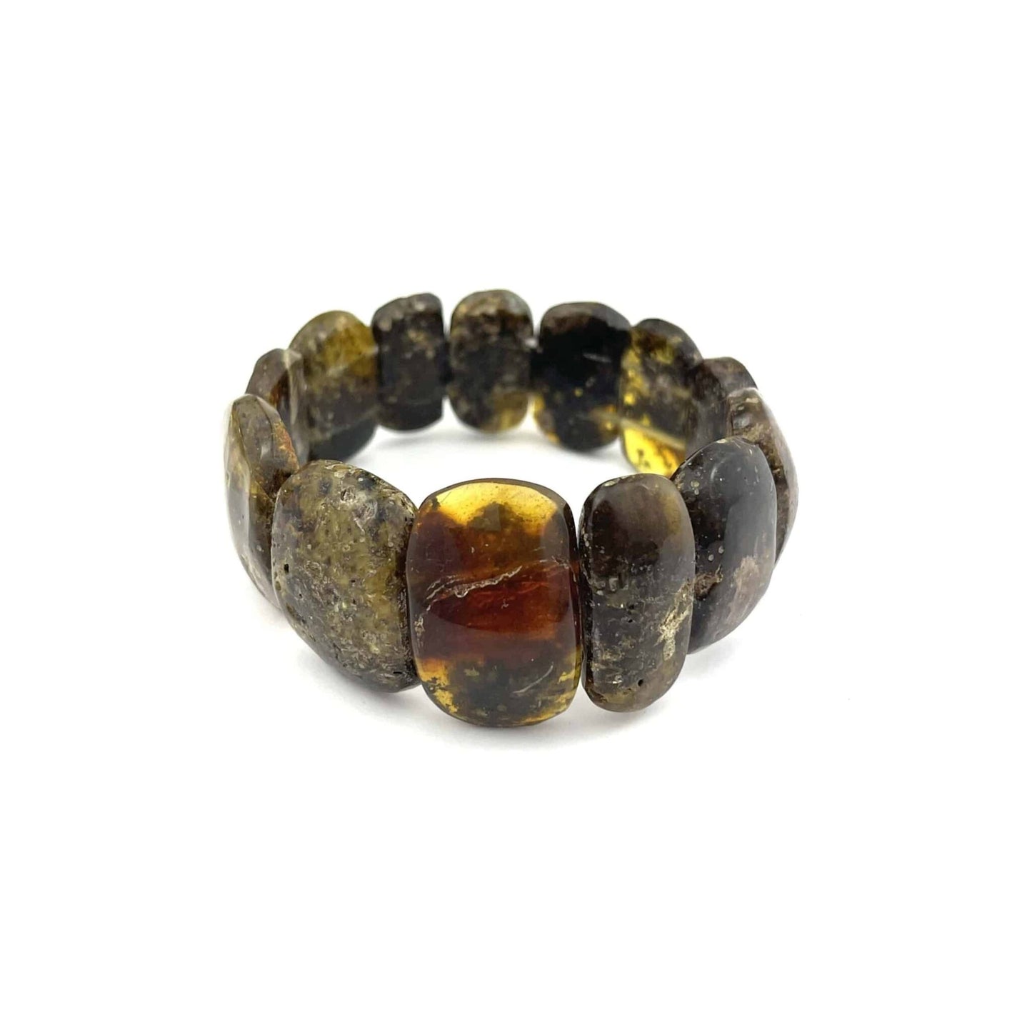 Polished Massive Flat Oval Beads Green Bracelet