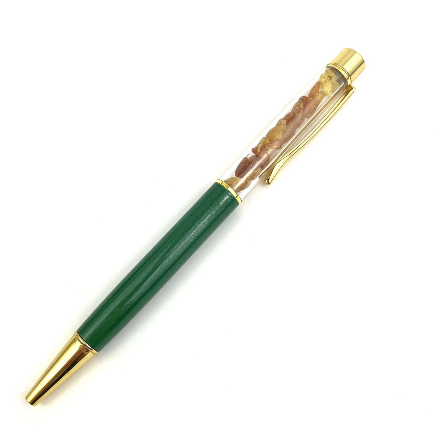 Ballpoint Pen Filled With Natural Amber Stones | Various Colors