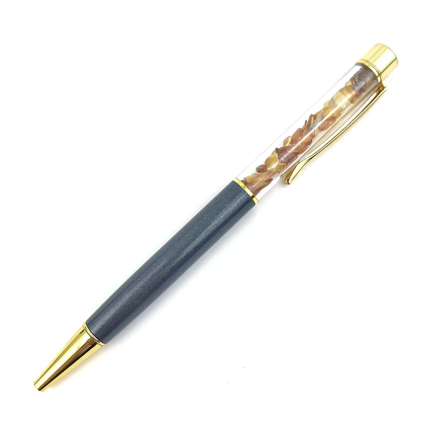 Ballpoint Pen Filled With Natural Amber Stones | Various Colors