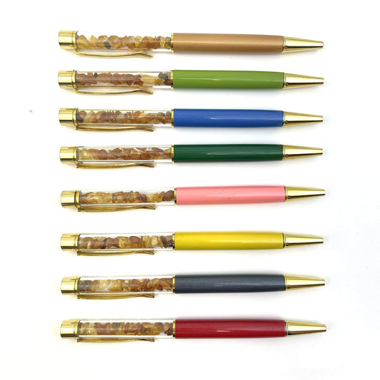 Ballpoint Pen Filled With Natural Amber Stones | Various Colors