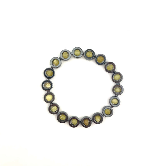 Polished Butter Color Hematite and Amber Bracelet