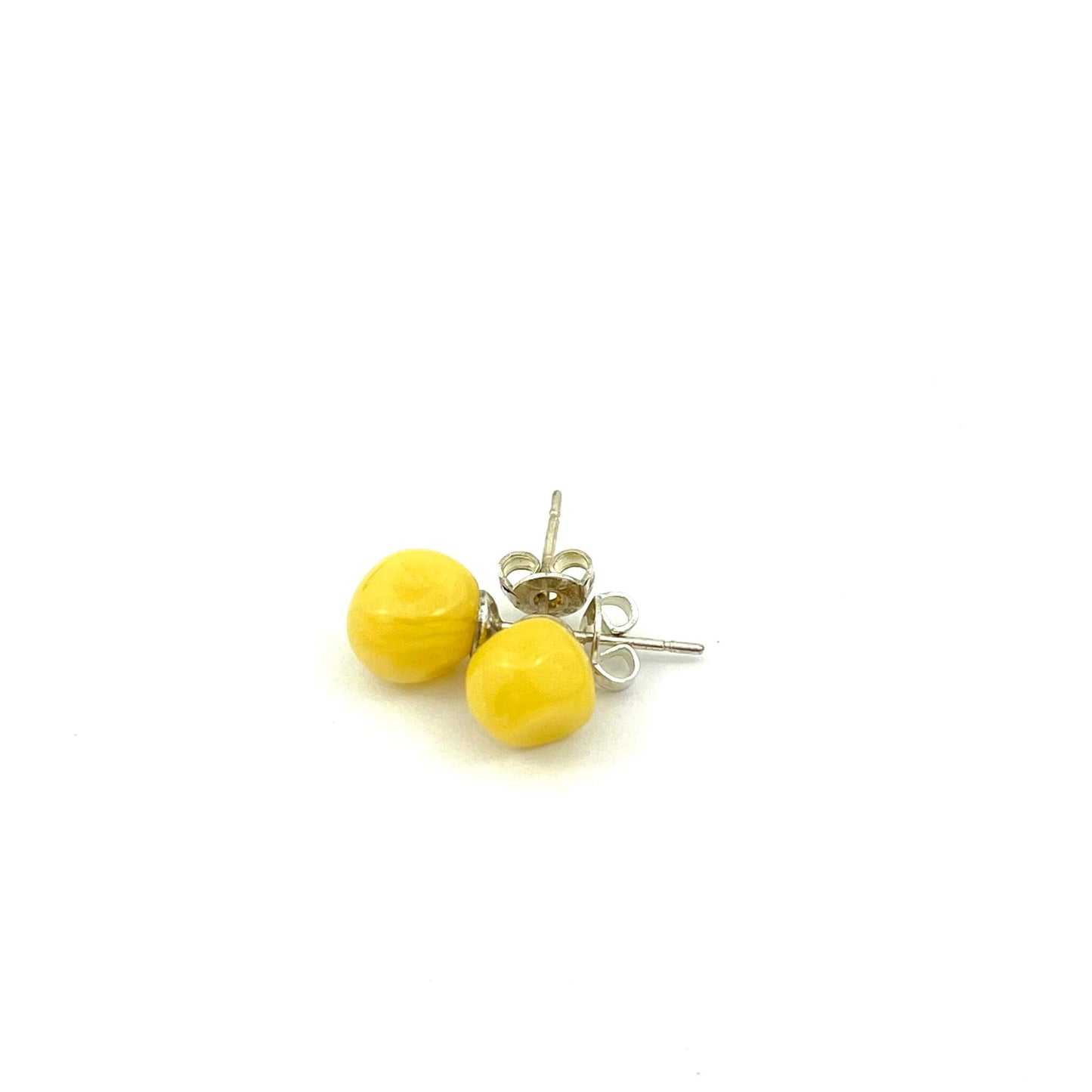 Polished Semi Rounded Bead Butter Color Earrings