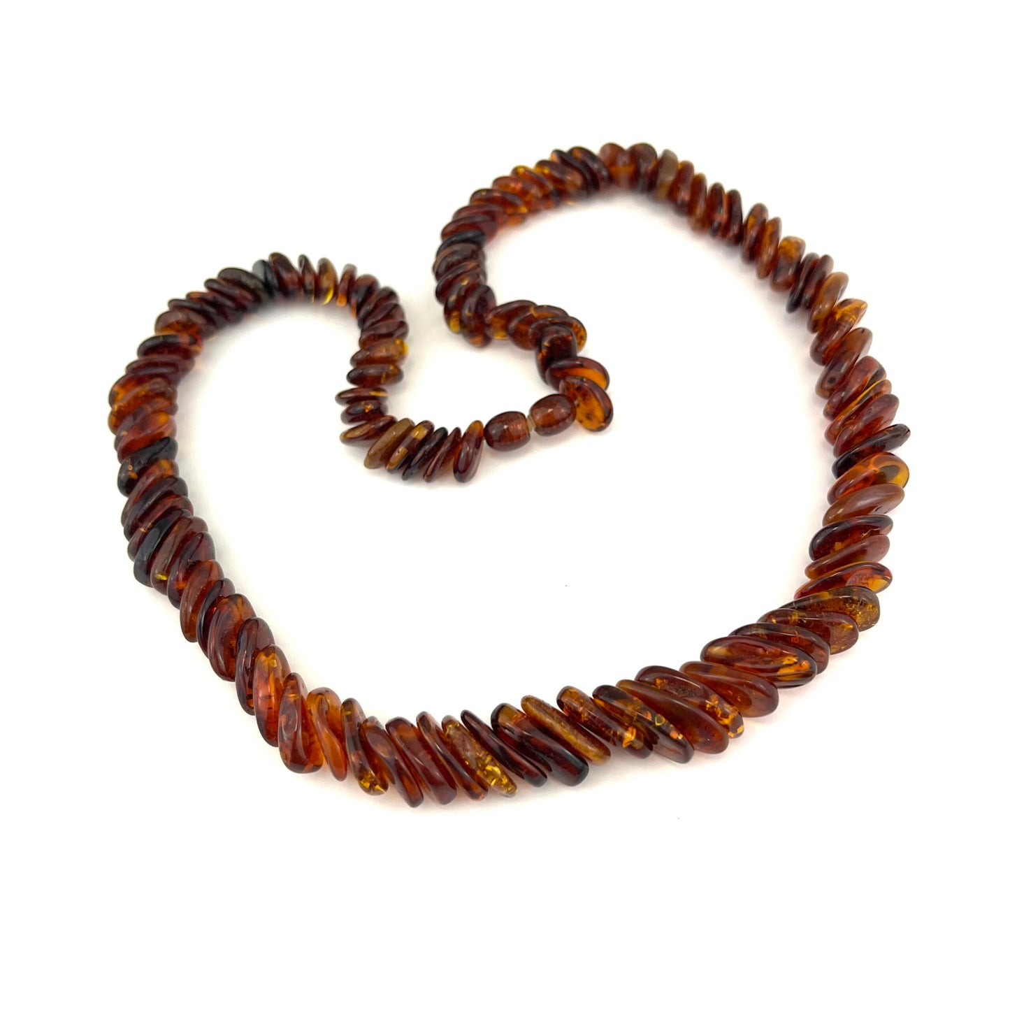 Polished Flat Overlapping Beads Cognac Color Necklace