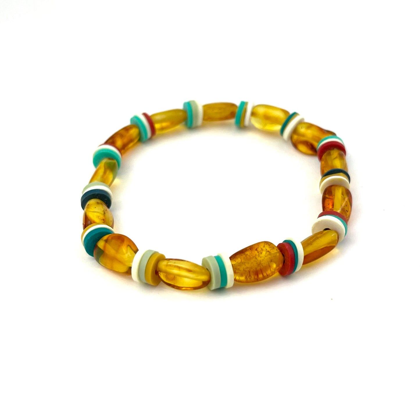 Polished Oval Amber Beads Cognac Color Bracelet