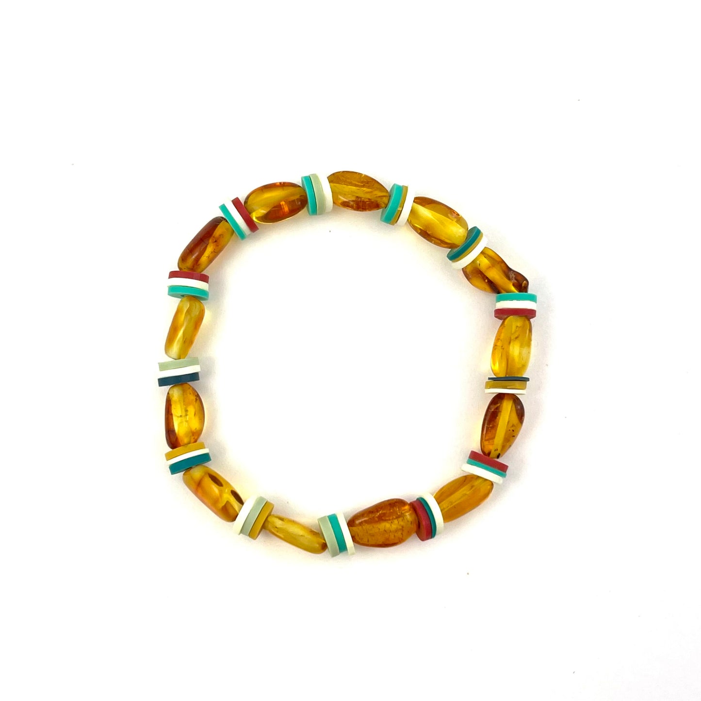 Polished Oval Amber Beads Cognac Color Bracelet