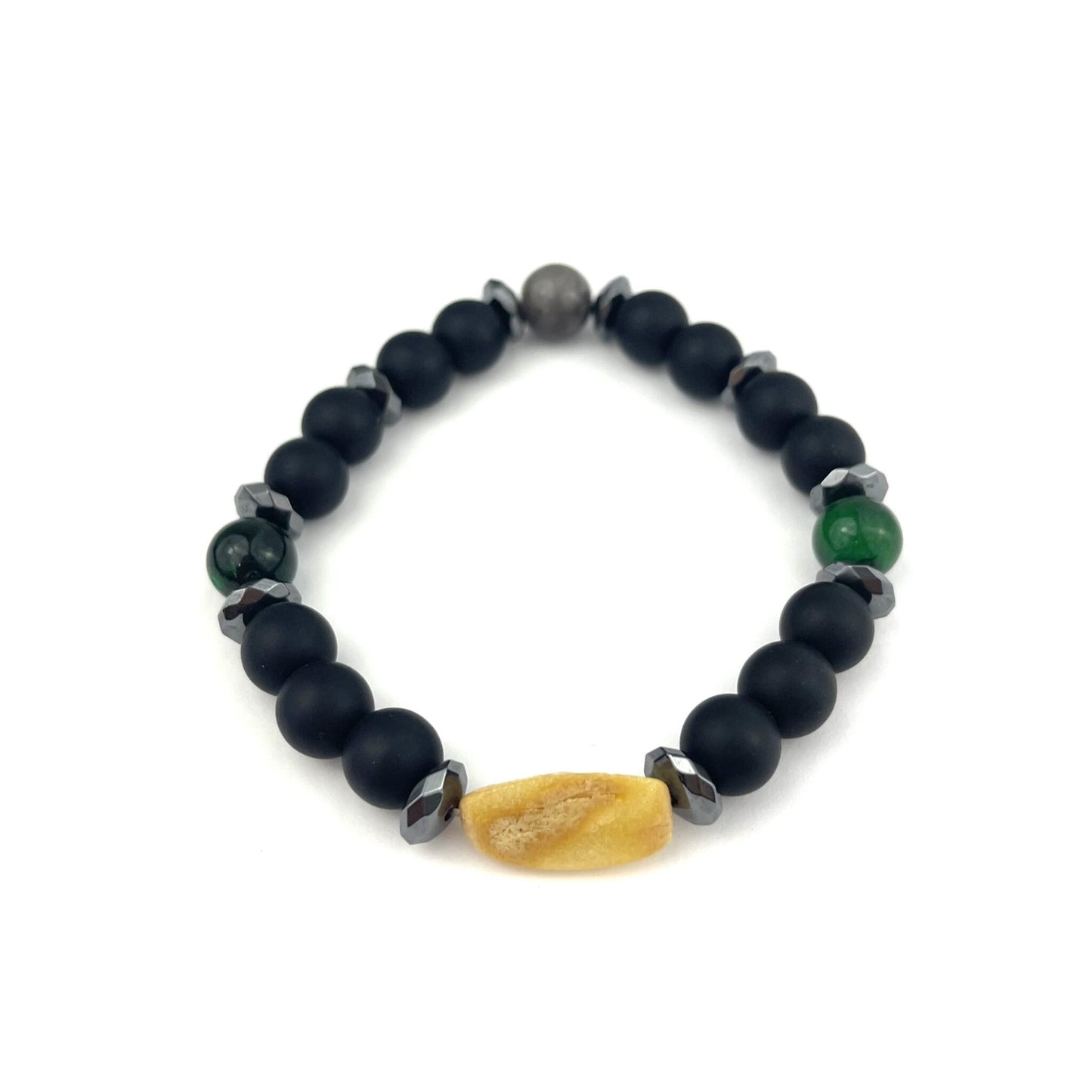 Polished Perfect Round and Oval Beads Butter Color Stretch Onyx Bracelet