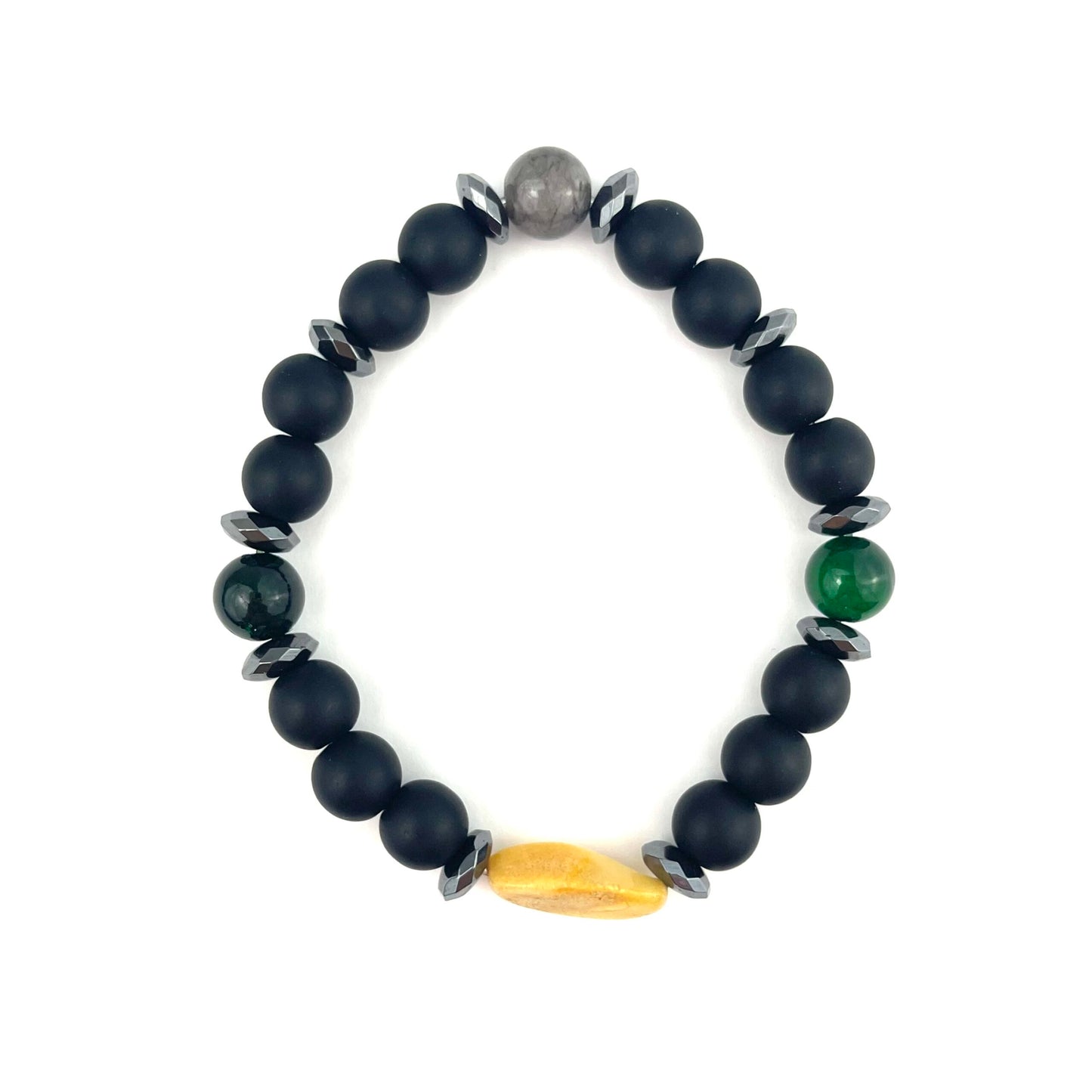 Polished Perfect Round and Oval Beads Butter Color Stretch Onyx Bracelet