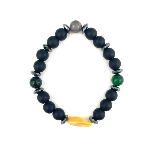 Polished Perfect Round and Oval Beads Butter Color Stretch Onyx Bracelet