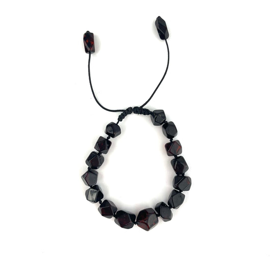 Polished Adjustable Faceted Beads Cherry Color Bracelet