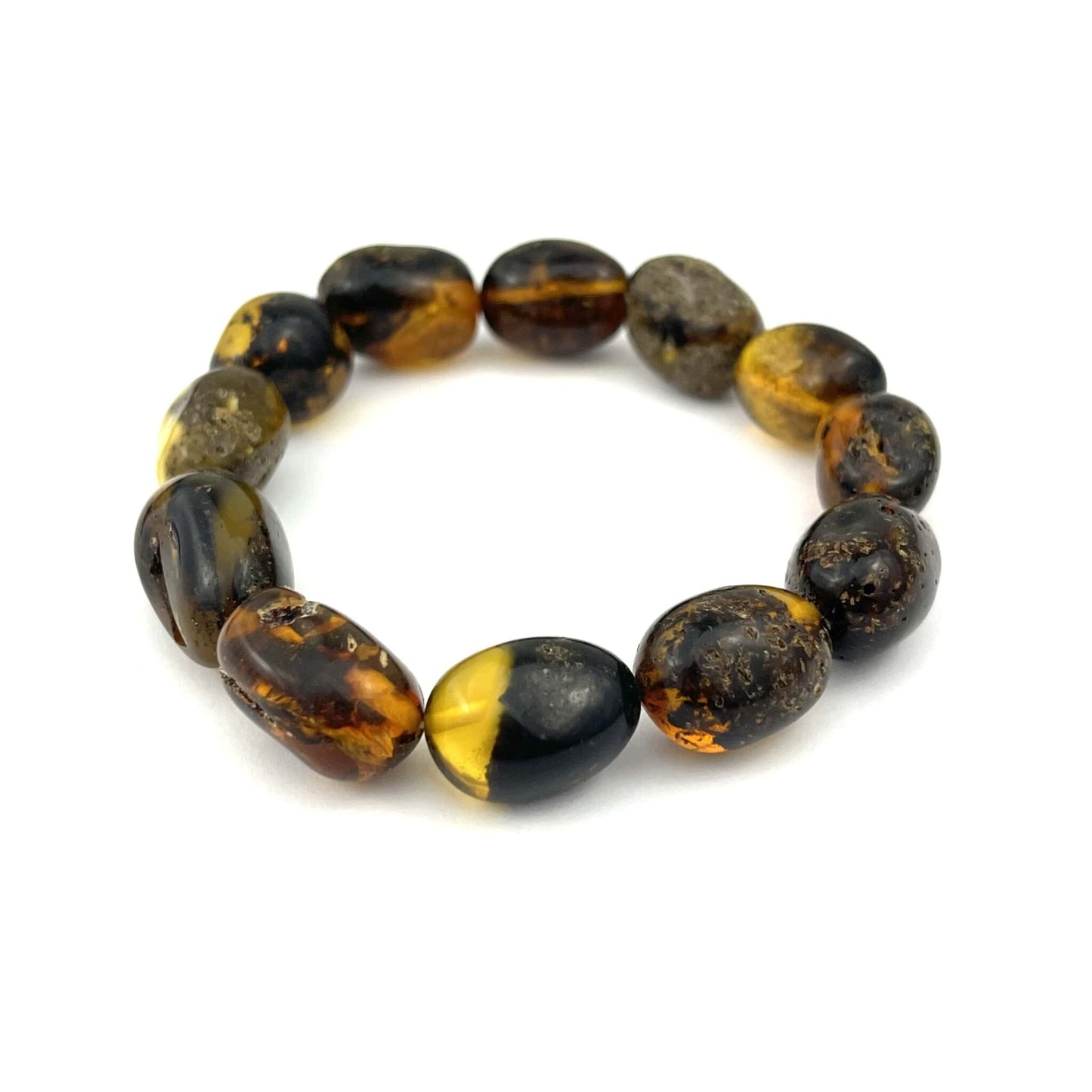 Polished Massive Oval Amber Beads Green Color Bracelet