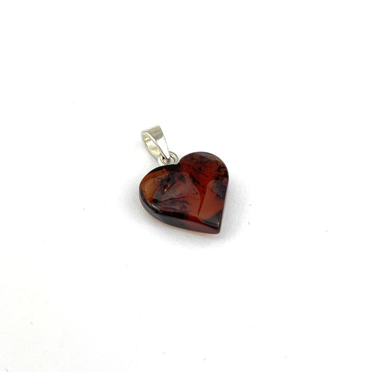 Polished Cognac Color Heart Silver Pendant