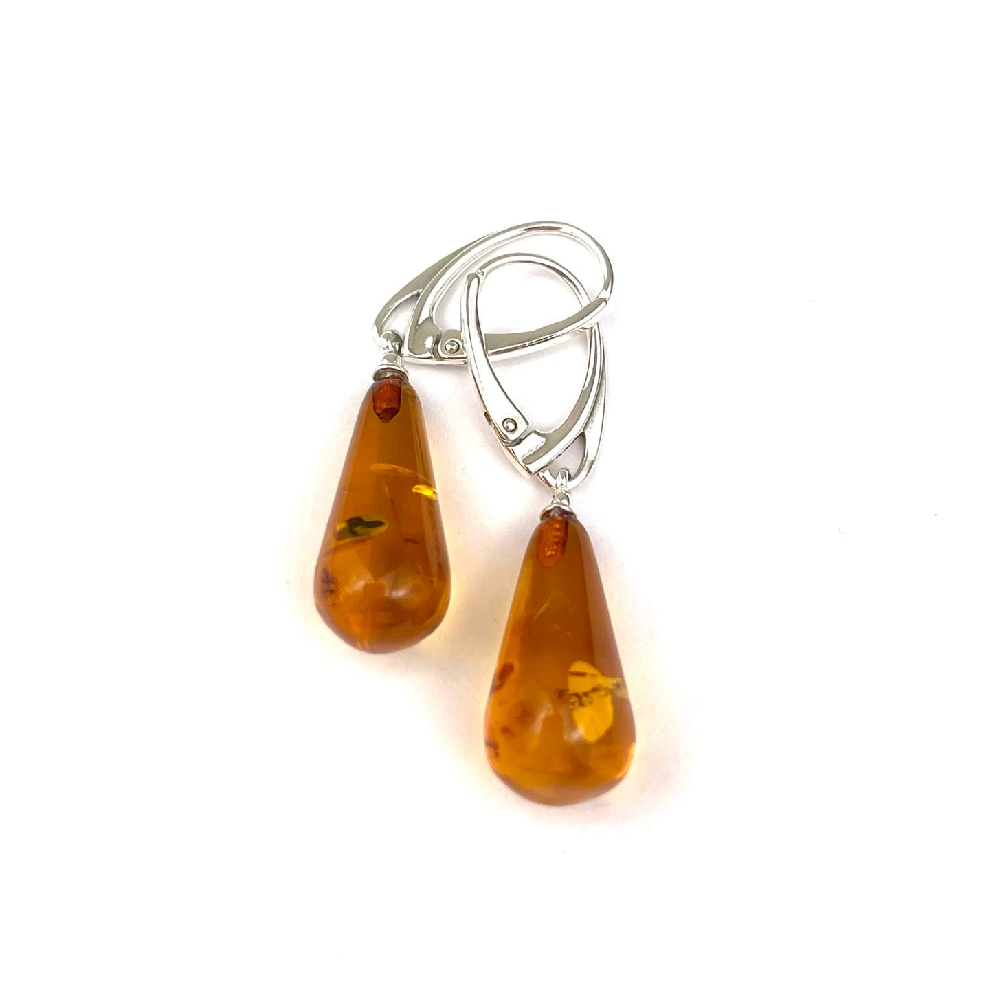Polished Drop Cognac Color Silver Earrings
