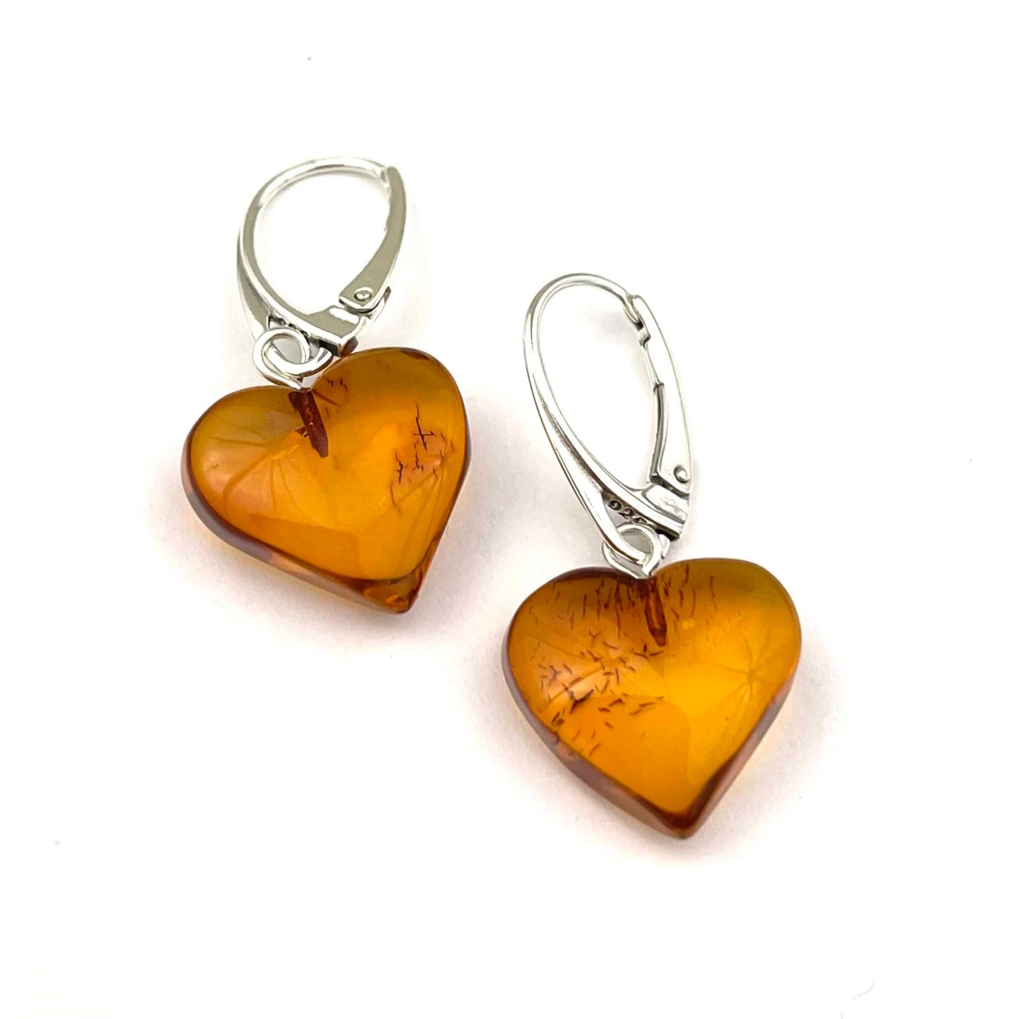 Polished Heart Shaped Cognac Color Silver Earrings